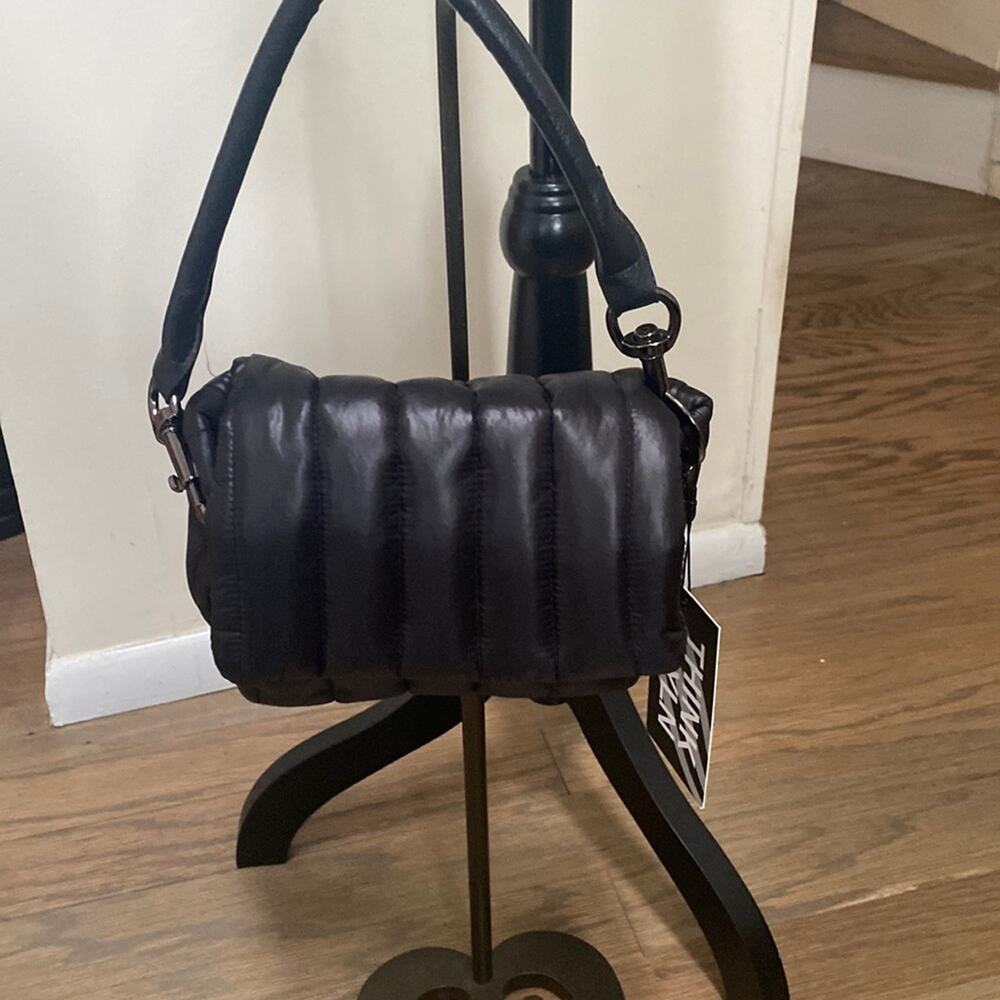 Think Rolyn Shiny Black Petite Bar Bag NWT